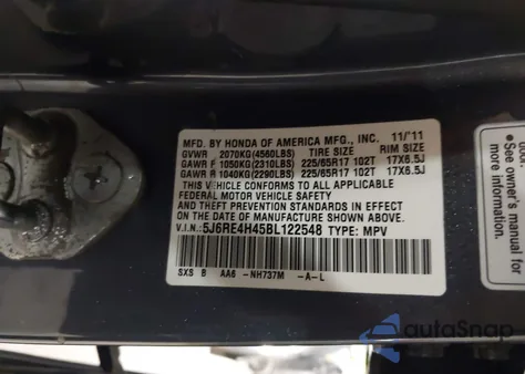 2011 Honda Cr-V Se z USA, uszkodzony, nr VIN 5J6RE4H45BL122548